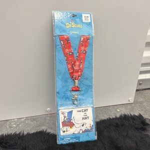 NWT Dr. Seuss Red and Blue Lanyard & ID Holder The Cat in the Hat Lobster Claw